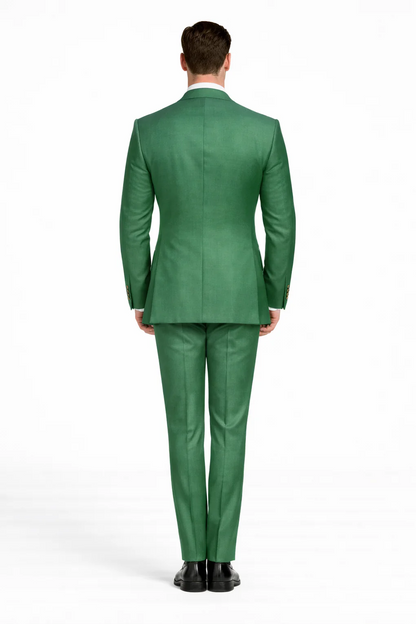 Men’s Green Slim Fit Suit by Rossiman – Stylish Double-Breasted Vest & Flat Front Pants