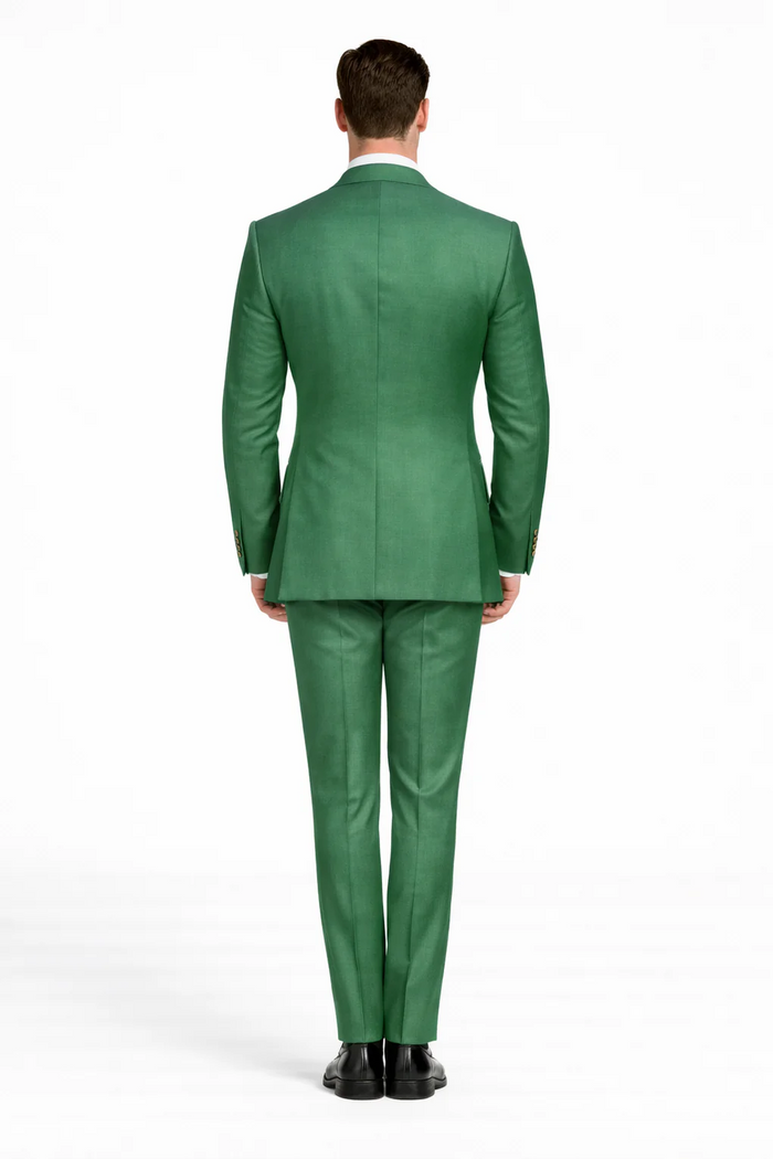 Rossiman Green Men's Slim Fit Suit Double Breast Vest Flat Front Pants