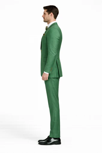 Men’s Green Slim Fit Suit by Rossiman – Stylish Double-Breasted Vest & Flat Front Pants