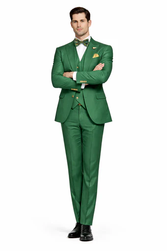 Rossiman Green Men's Slim Fit Suit Double Breast Vest Flat Front Pants