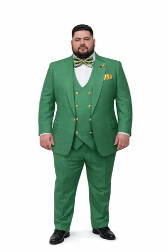 Men’s Green Slim Fit Suit by Rossiman – Stylish Double-Breasted Vest & Flat Front Pants