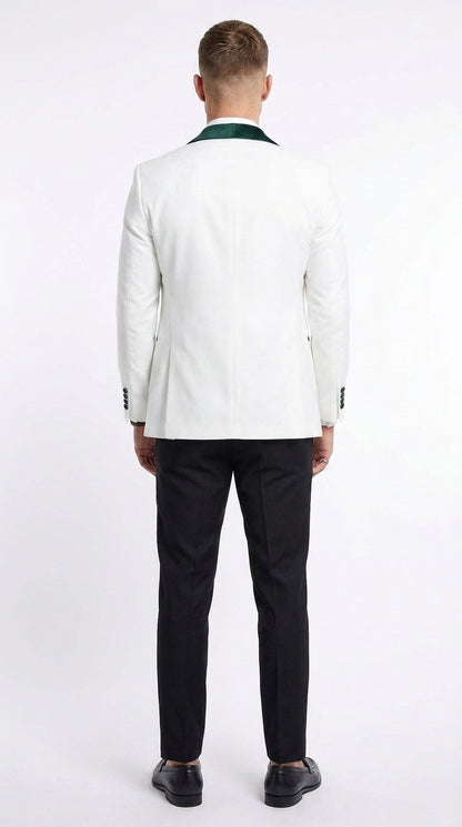 Mens Green & White Tuxedo with Black Pants – Velvet Shawl Lapel 3-Piece Wedding Suit