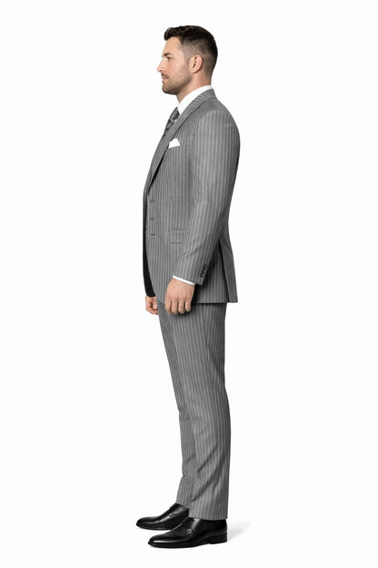 Mens Gangster Pinstripe 2 Button Double Breasted Vest Grey Suit