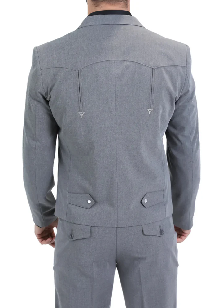 Men’s Grey Western Suit Set – Classic 2 Piece Formal Suit for Weddings, Business