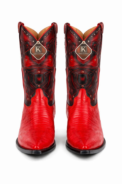 Men's King Exotic Boots Teju Lizard 3x Toe Red (495vf0712)