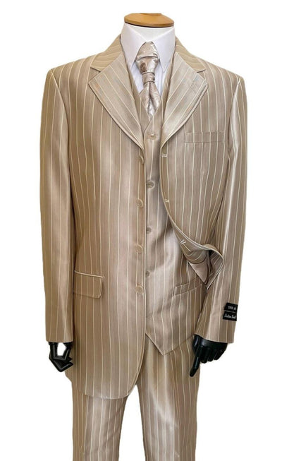 Zoot Suit - Shiny Gold Champaign Mens Harlem Gangster Suit 1920s Tan Stripe Fortino 2911V 1   - from alligatorwarehouse.com