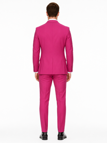 Mens Hot Pink Tuxedo Dinner Jacket + Pants with Shawl Lapel – Slim Fit 2-Piece Suit for Weddings, Proms Suit in Fuchsia Color