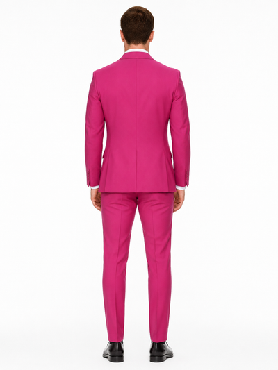 Mens Hot Pink Tuxedo Dinner Jacket + Pants with Shawl Lapel – Slim Fit 2-Piece Suit for Weddings, Proms Suit in Fuchsia Colors