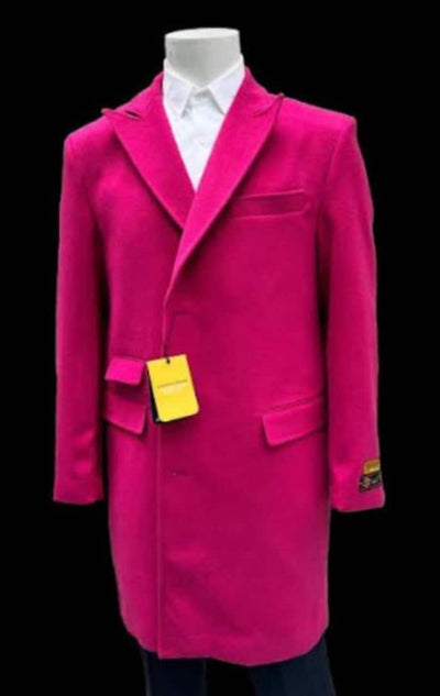 Mens Hot Pink Wool Fashion Overcoat - Hot Pink Carcoat 1   - from alligatorwarehouse.com