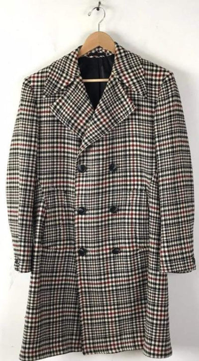 Mens Houndstooth Six Button Front Double Breasted Wool Overcoat 2   - from alligatorwarehouse.com