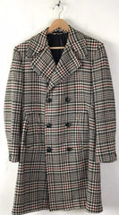 Mens Houndstooth Six Button Front Double Breasted Wool Overcoat