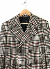 Mens Houndstooth Six Button Front Double Breasted Wool Overcoat