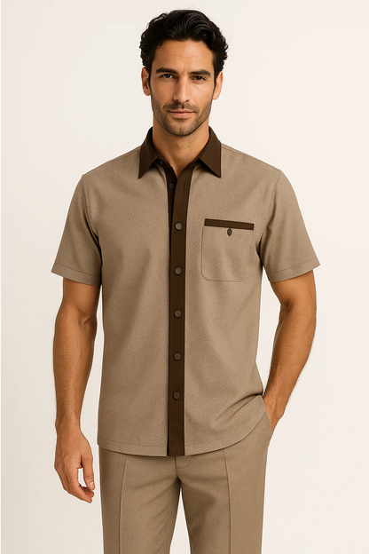 Mens Houndstooth Walking Suit by Dreams by Zacchi – 2 Piece Lei sure Set in brown/tan- $’99