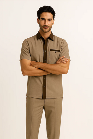 Mens Houndstooth Walking Suit by Dreams by Zacchi – 2 Piece Lei sure Set in brown/tan- $’99