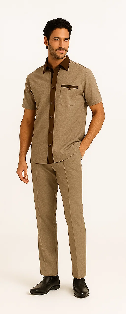 Mens Houndstooth Walking Suit by Dreams by Zacchi – 2 Piece Lei sure Set in brown/tan- $’99