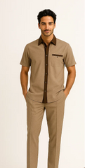 Mens Houndstooth Walking Suit by Dreams by Zacchi – 2 Piece Lei sure Set in brown/tan- $’99