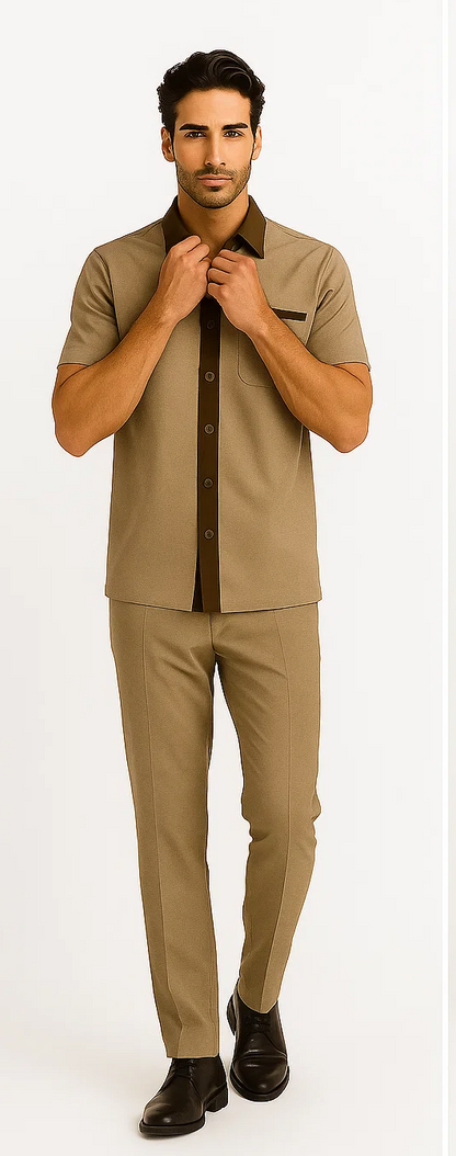 Mens Houndstooth Walking Suit by Dreams by Zacchi – 2 Piece Lei sure Set in brown/tan- $’99