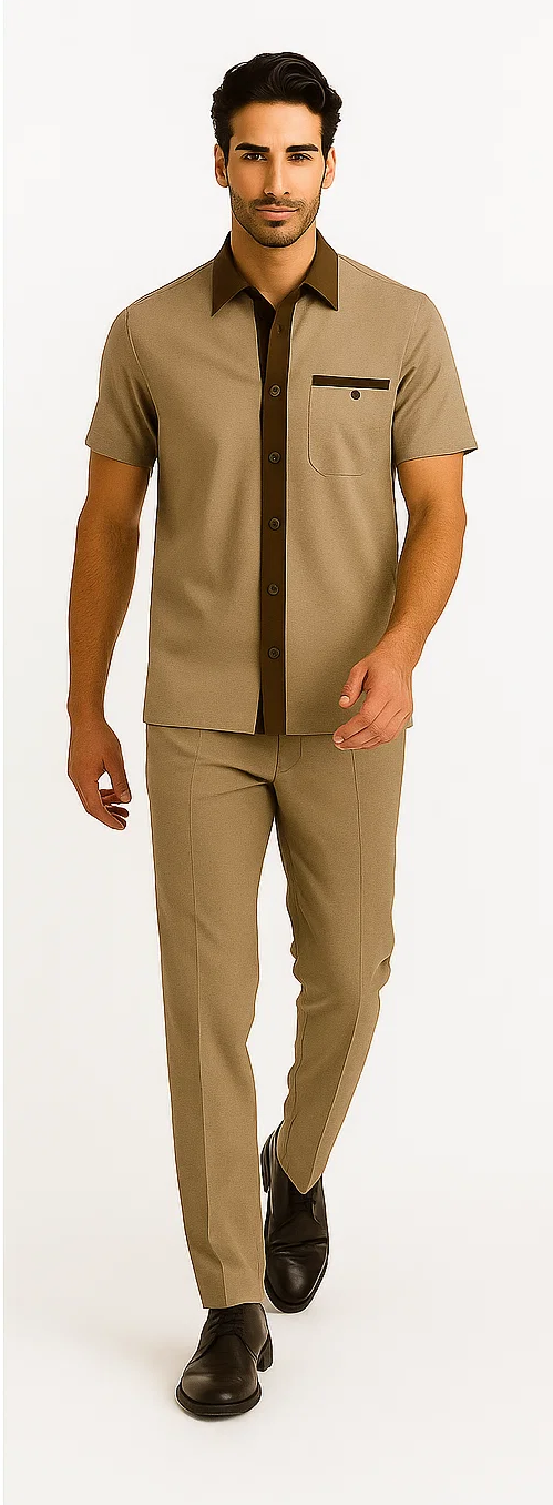 Mens Houndstooth Walking Suit by Dreams by Zacchi – 2 Piece Lei sure Set in brown/tan- $’99