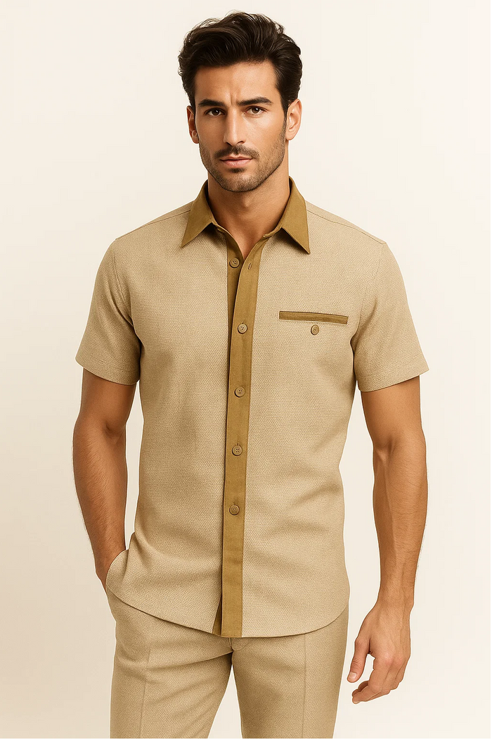 Men’s Houndstooth Walking Suit by Dreams by Zacchi – 2 Piece Lei sure Set in camel- $99