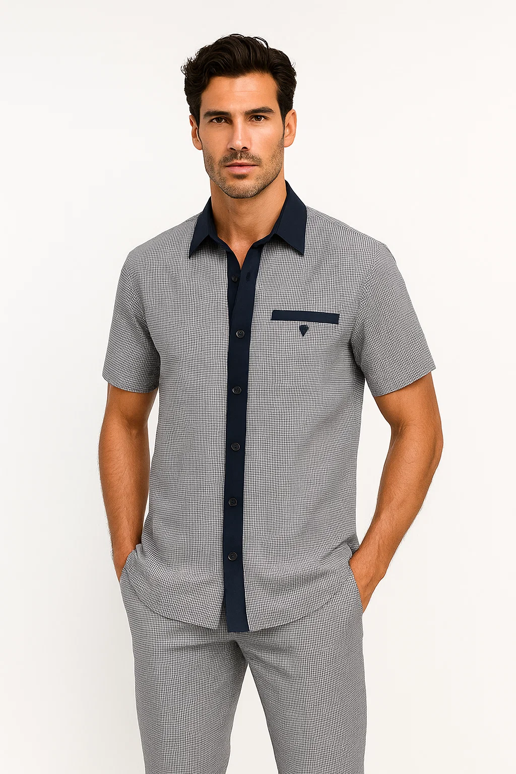 Men’s Houndstooth Walking Suit by Dreams by Zacchi – 2 Piece Lei sure Set in navy/white- $99