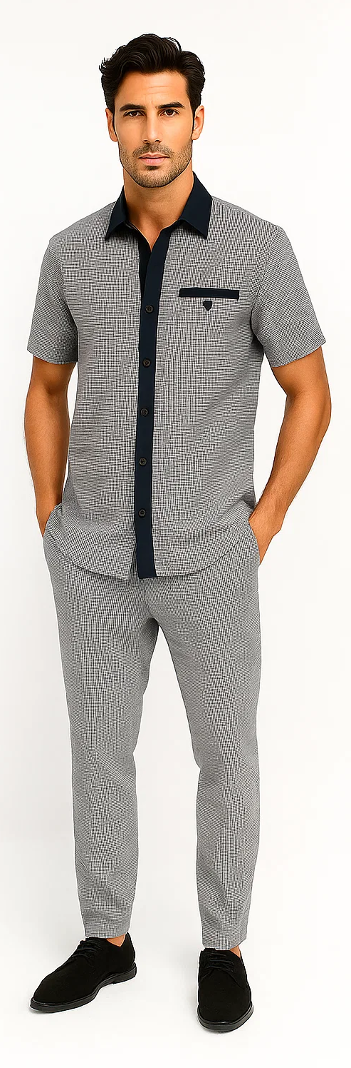 Men’s Houndstooth Walking Suit by Dreams by Zacchi – 2 Piece Lei sure Set in navy/white- $99