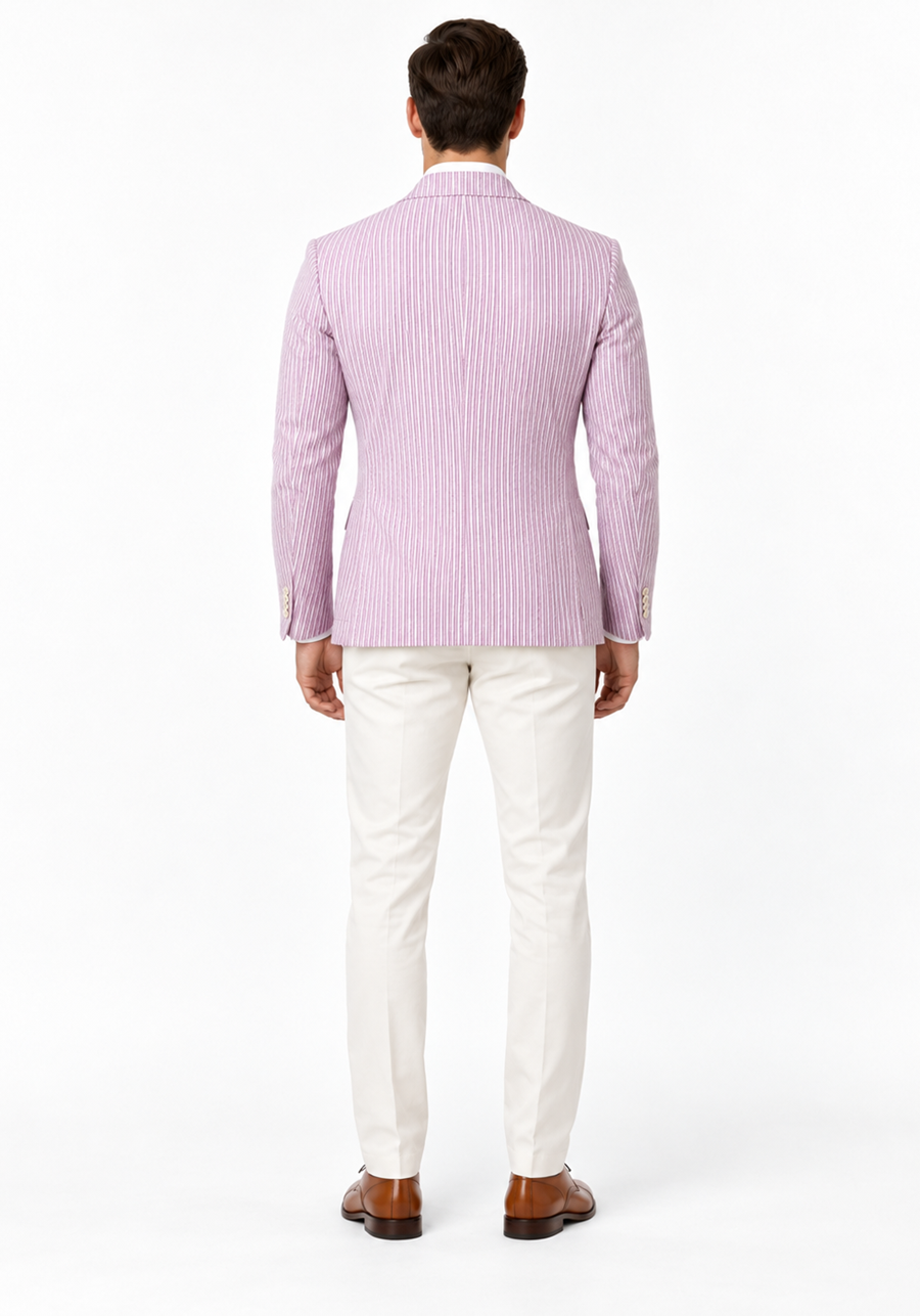 Mens Italian Lavender Seersucker Blazer – Lightweight Summer Striped Suit Jacket
