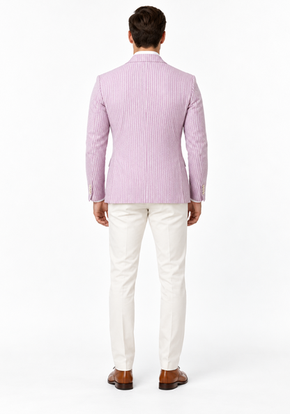 Mens Italian Lavender Seersucker Blazer – Lightweight Summer Striped Suit Jacket
