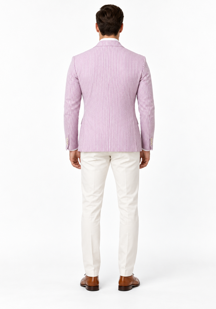Mens Italian Lavender Seersucker Blazer – Lightweight Summer Striped Suit Jacket