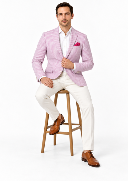 Mens Italian Lavender Seersucker Blazer – Lightweight Summer Striped Suit Jacket