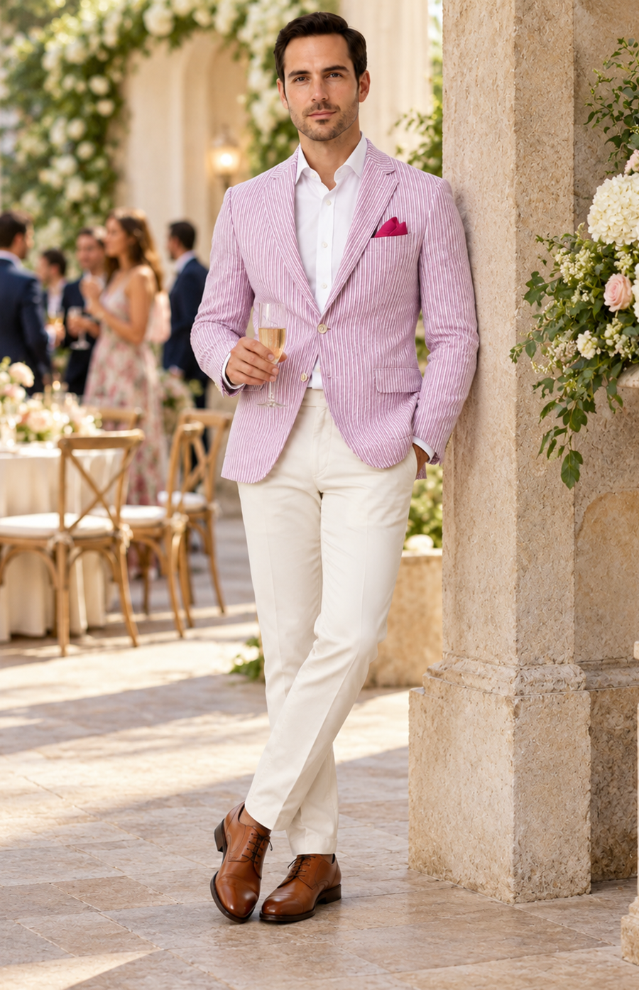 Mens Italian Lavender Seersucker Blazer – Lightweight Summer Striped Suit Jacket