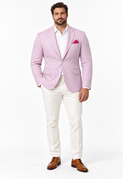 Mens Italian Lavender Seersucker Blazer – Lightweight Summer Striped Suit Jacket