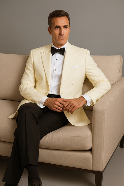 Ivory Double Breasted Tuxedo Dinner Jacket - Cream Dinner Jacket - Off White Tuxedos 9   - from alligatorwarehouse.com