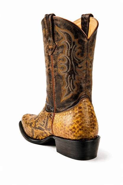 Men's Wild West Python Skin Yellow Gold J Toe Boots 29957