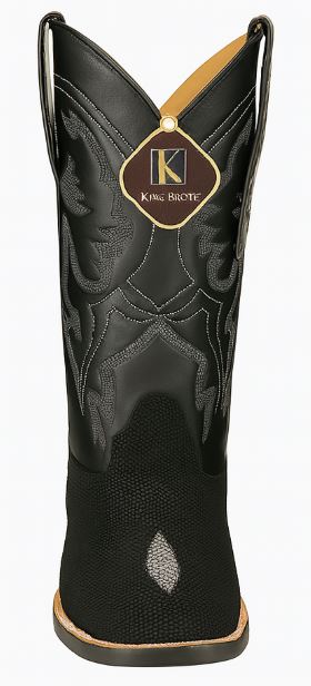 Mens King Exotic Boots Square Toe Stingray Single Stone Black (48221205-) 4   - from alligatorwarehouse.com