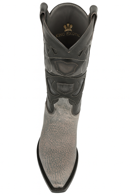 Men's King Exotic Snip Toe Sharkskin Boots Handcrafted Gray (494R0909)