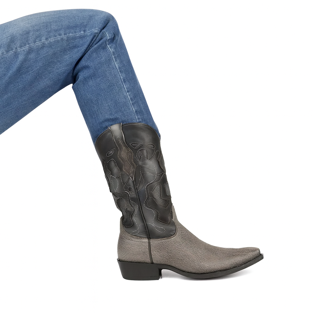 Men's King Exotic Snip Toe Sharkskin Boots Handcrafted Gray (494R0909)