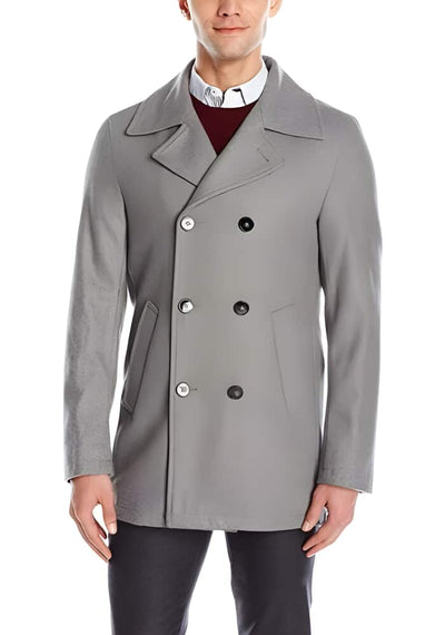Men's Light Grey Double Breasted Wool Short Peacoat 1   - from alligatorwarehouse.com
