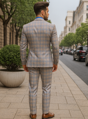Men’s Light Plaid 3-Piece Suit with Vest – Stylish Formal Wear