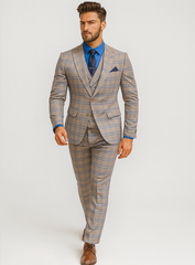 Men’s Light Plaid 3-Piece Suit with Vest – Stylish Formal Wear