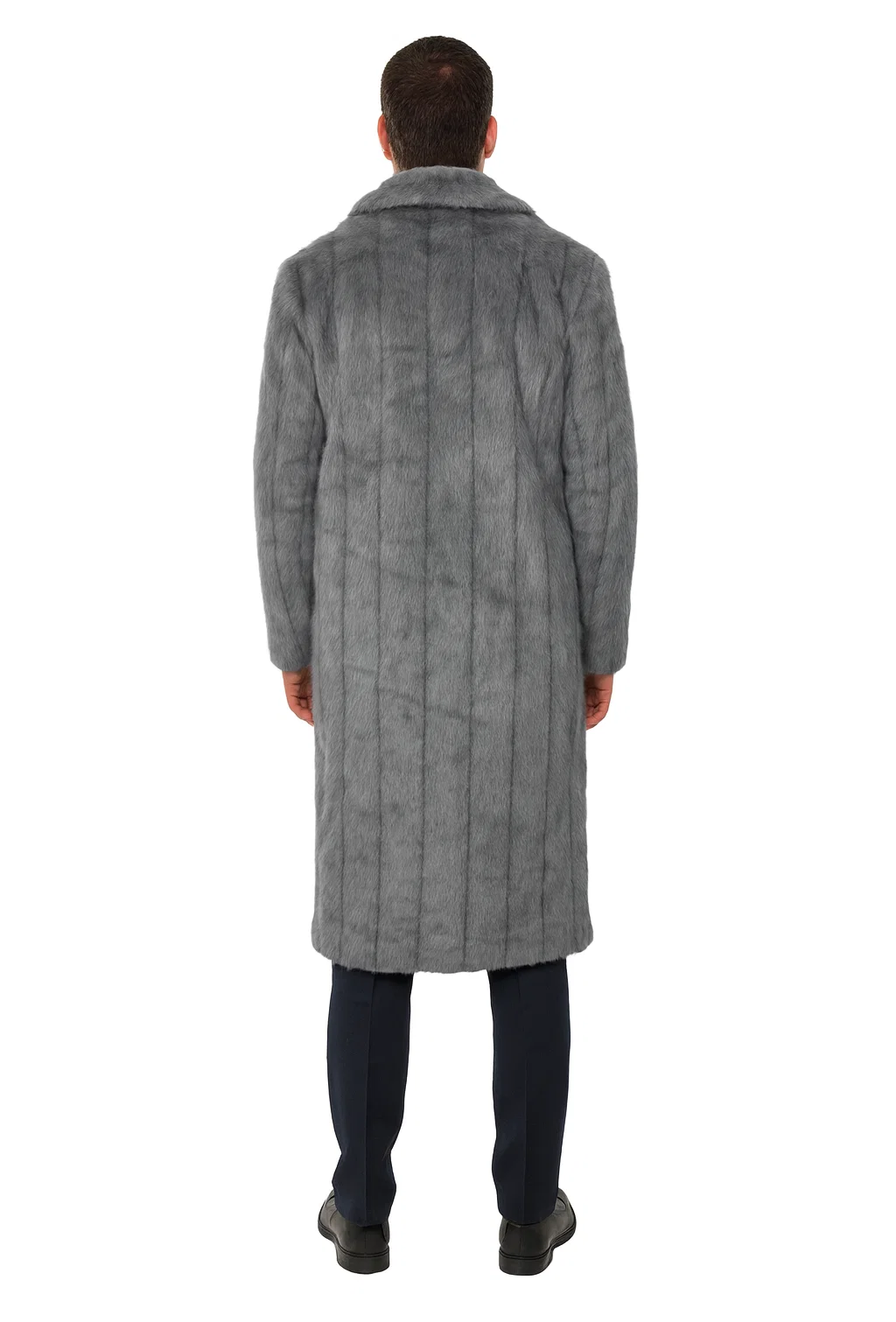 Mens Long Full Length Faur Fur Coat in Grey