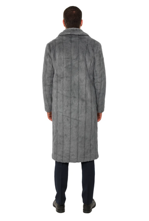 Mens Long Full Length Faur Fur Coat in Grey