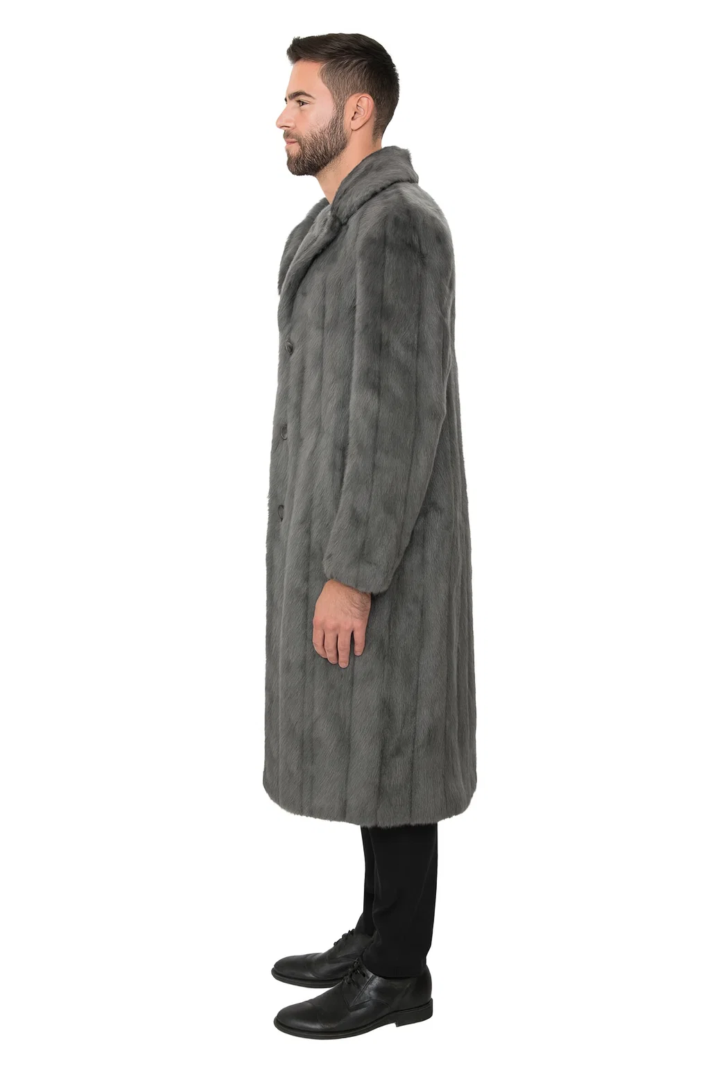 Mens Long Full Length Faur Fur Coat in Grey