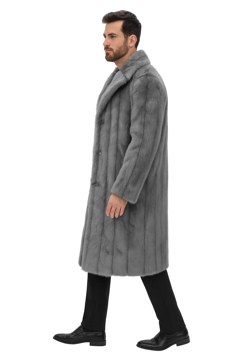 Mens Long Full Length Faur Fur Coat in Grey