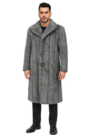 Mens Long Full Length Faur Fur Coat in Grey