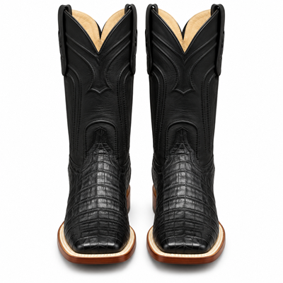 Men's Los Altos Caiman Belly Square Toe Boots with Zipper - Black 82Z8205