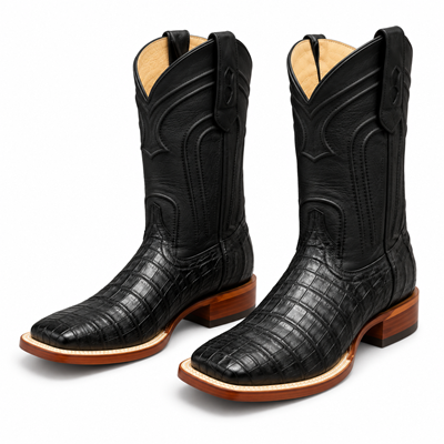 Men's Los Altos Caiman Belly Square Toe Boots with Zipper - Black 82Z8205