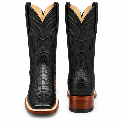 Men's Los Altos Caiman Belly Square Toe Boots with Zipper - Black 82Z8205