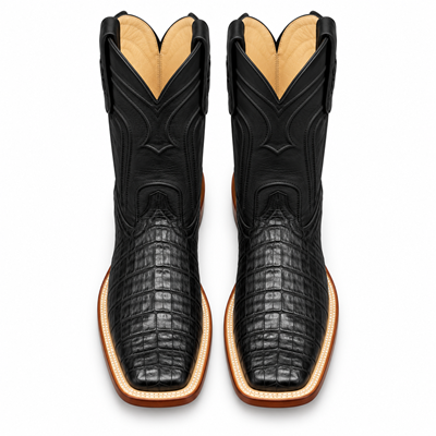 Men's Los Altos Caiman Belly Square Toe Boots with Zipper - Black 82Z8205