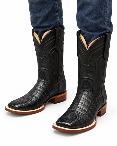 Men's Los Altos Caiman Belly Square Toe Boots with Zipper - Black 82Z8205