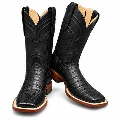 Men's Los Altos Caiman Belly Square Toe Boots with Zipper - Black 82Z8205